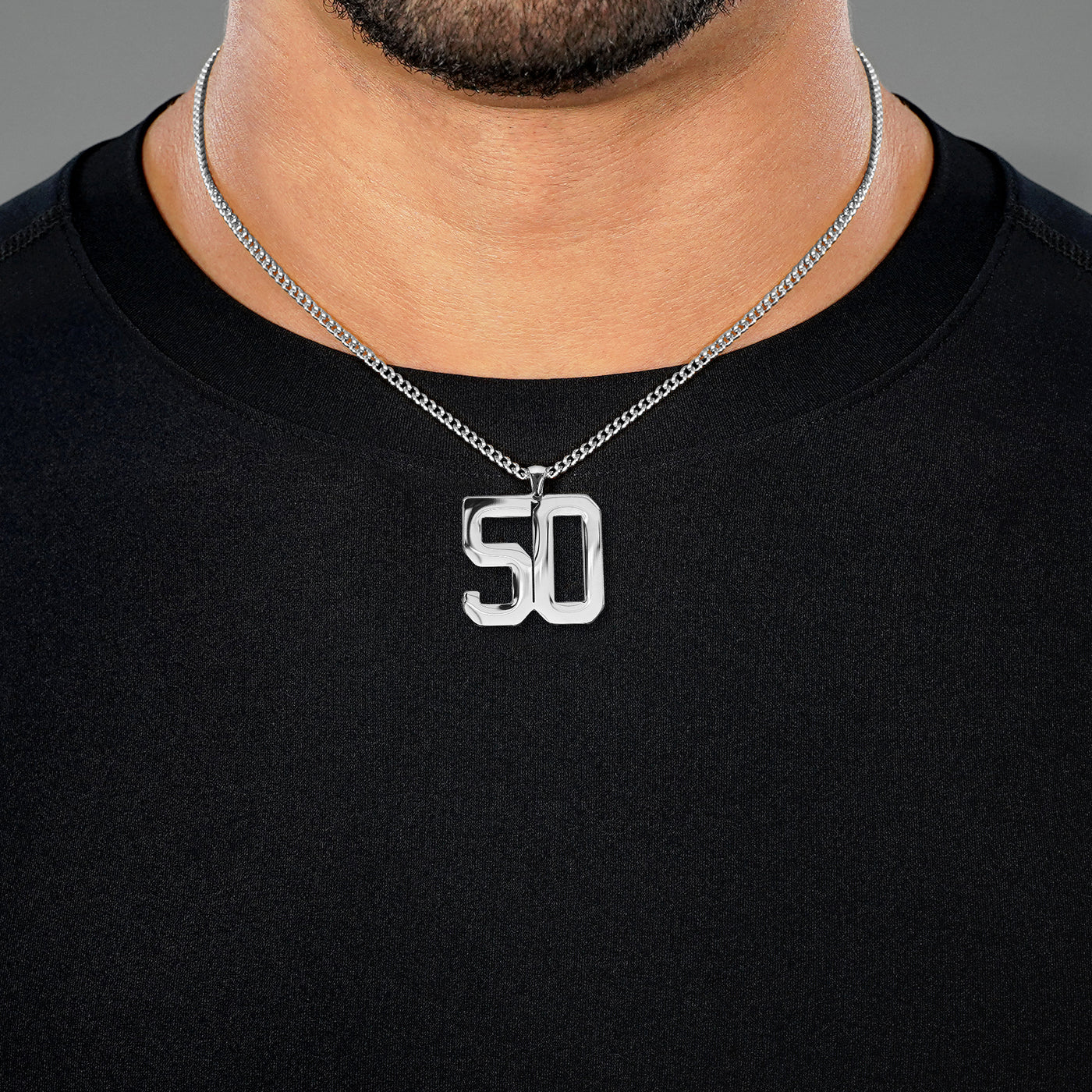 50 Number Pendant with Chain Necklace - Stainless Steel