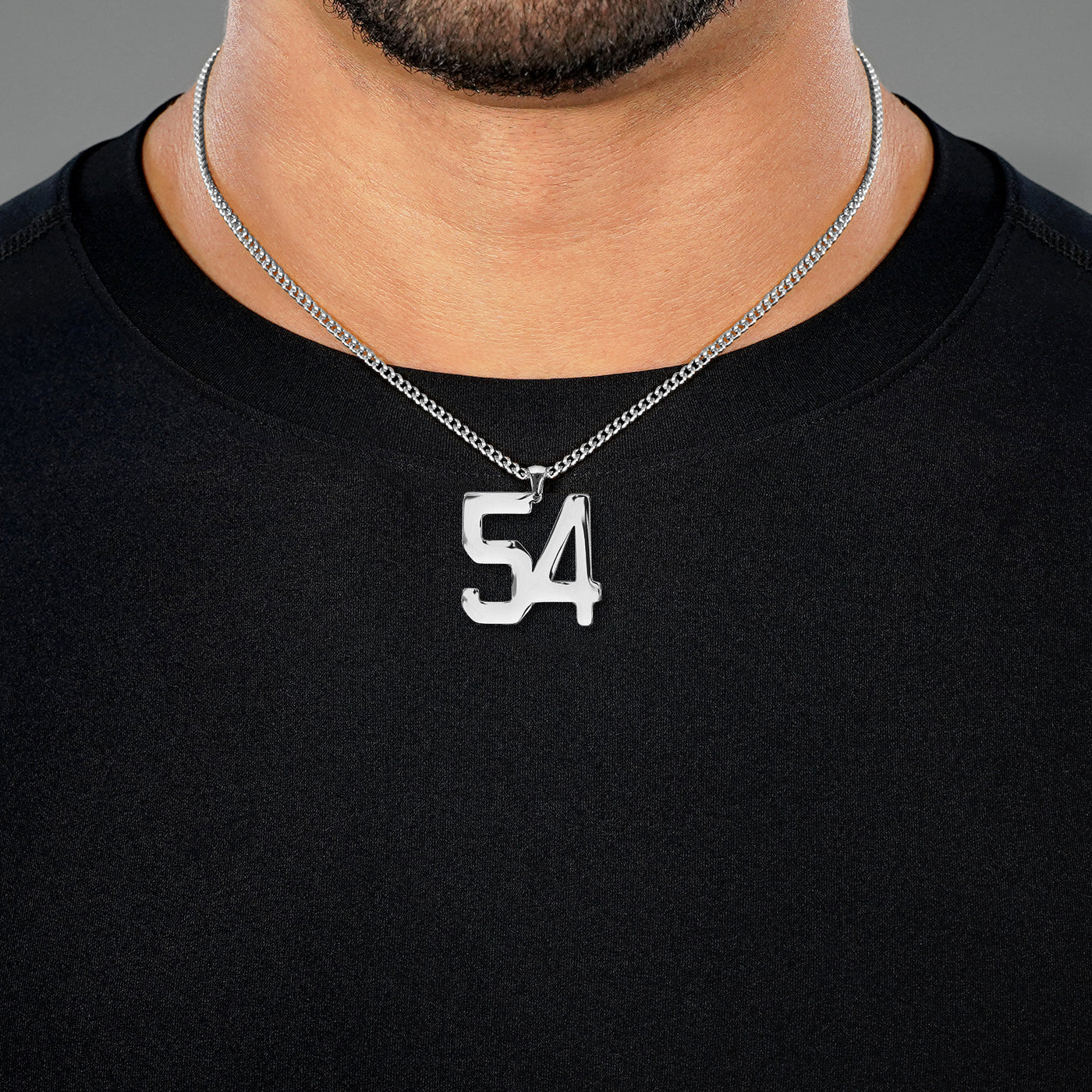 54 Number Pendant with Chain Necklace - Stainless Steel