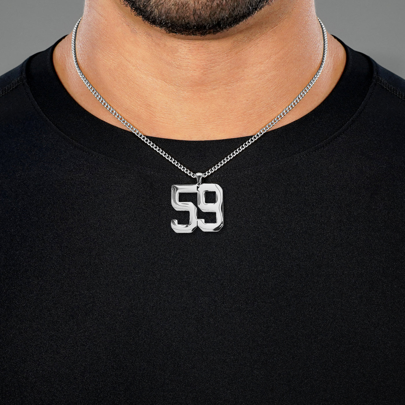 59 Number Pendant with Chain Necklace - Stainless Steel