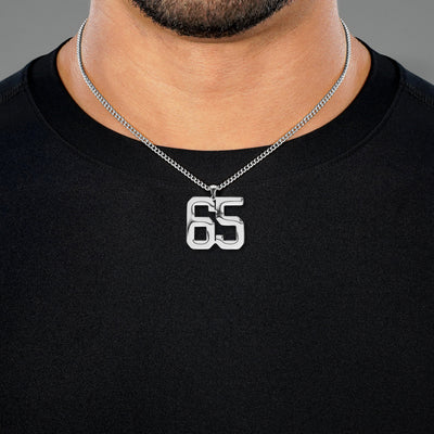 65 Number Pendant with Chain Necklace - Stainless Steel