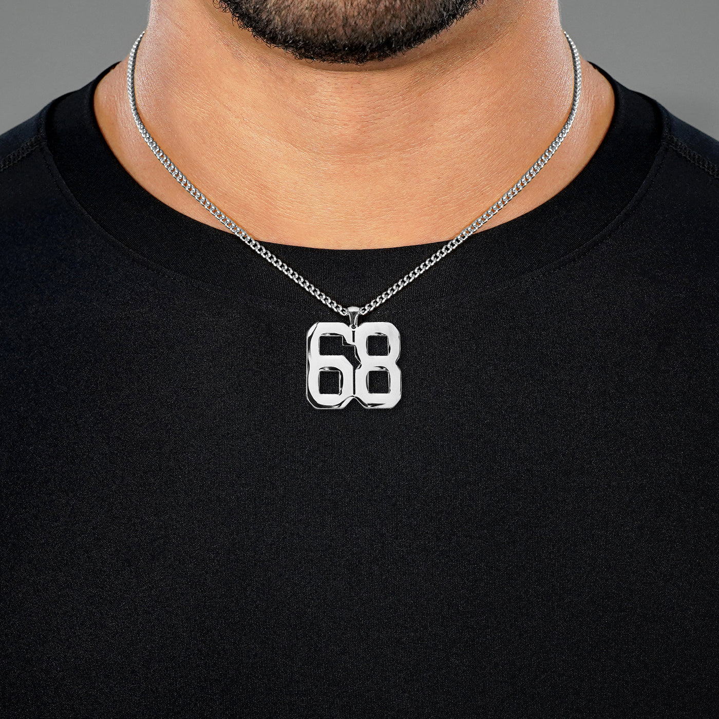 68 Number Pendant with Chain Necklace - Stainless Steel