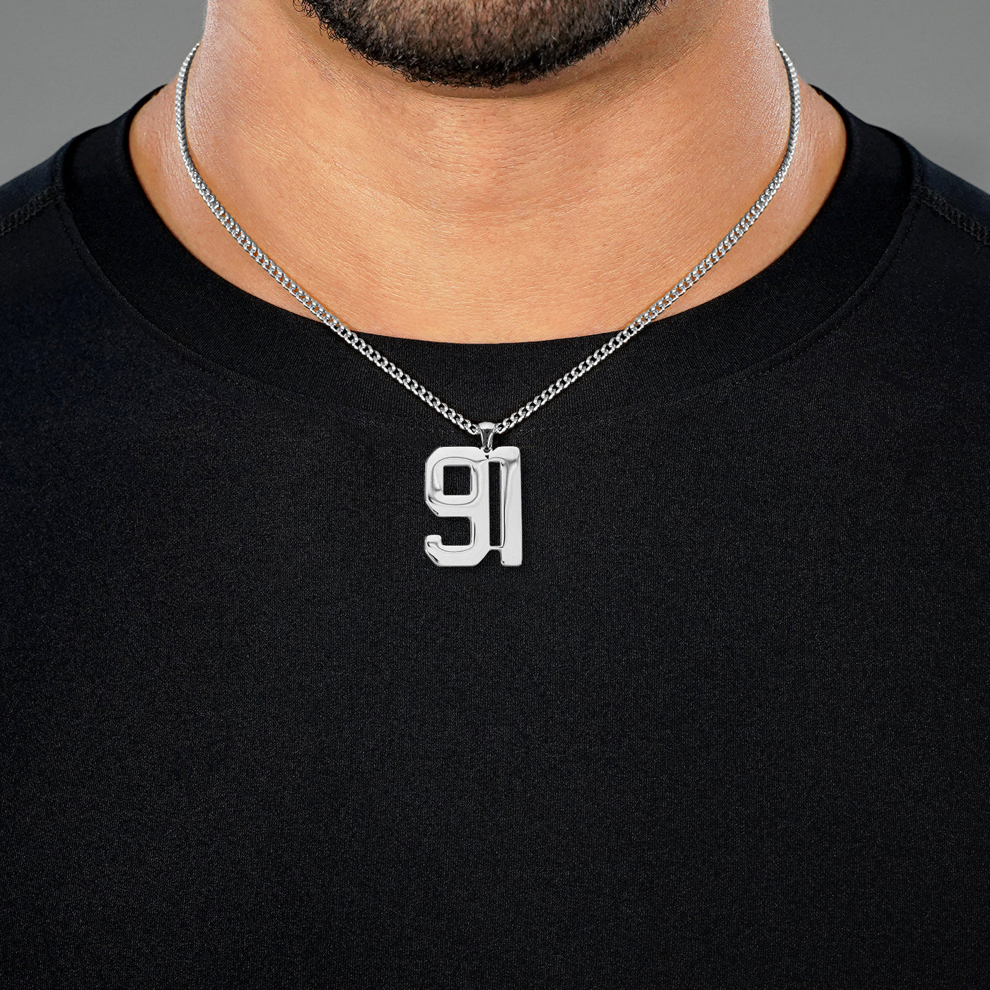 91 Number Pendant with Chain Necklace - Stainless Steel