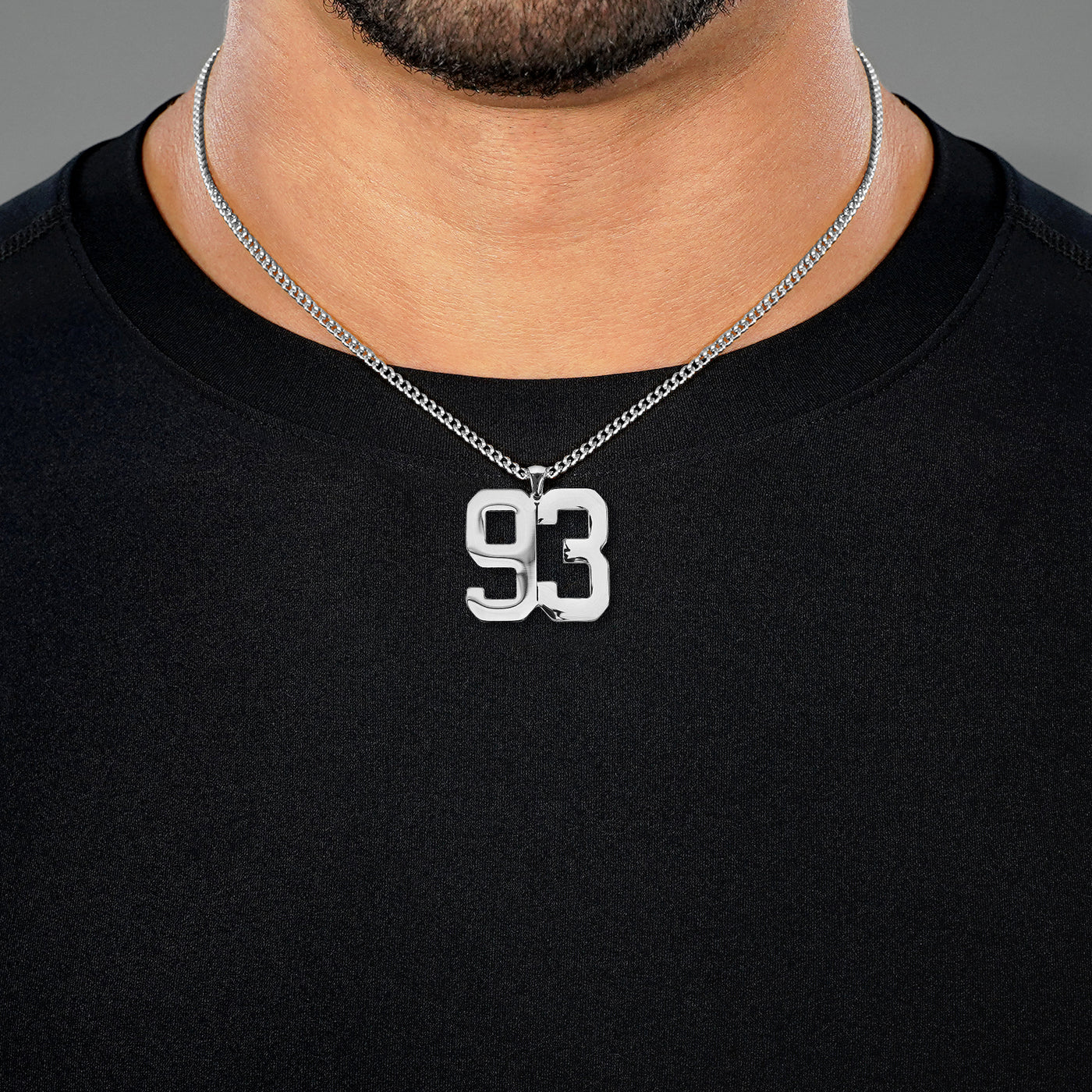 93 Number Pendant with Chain Necklace - Stainless Steel