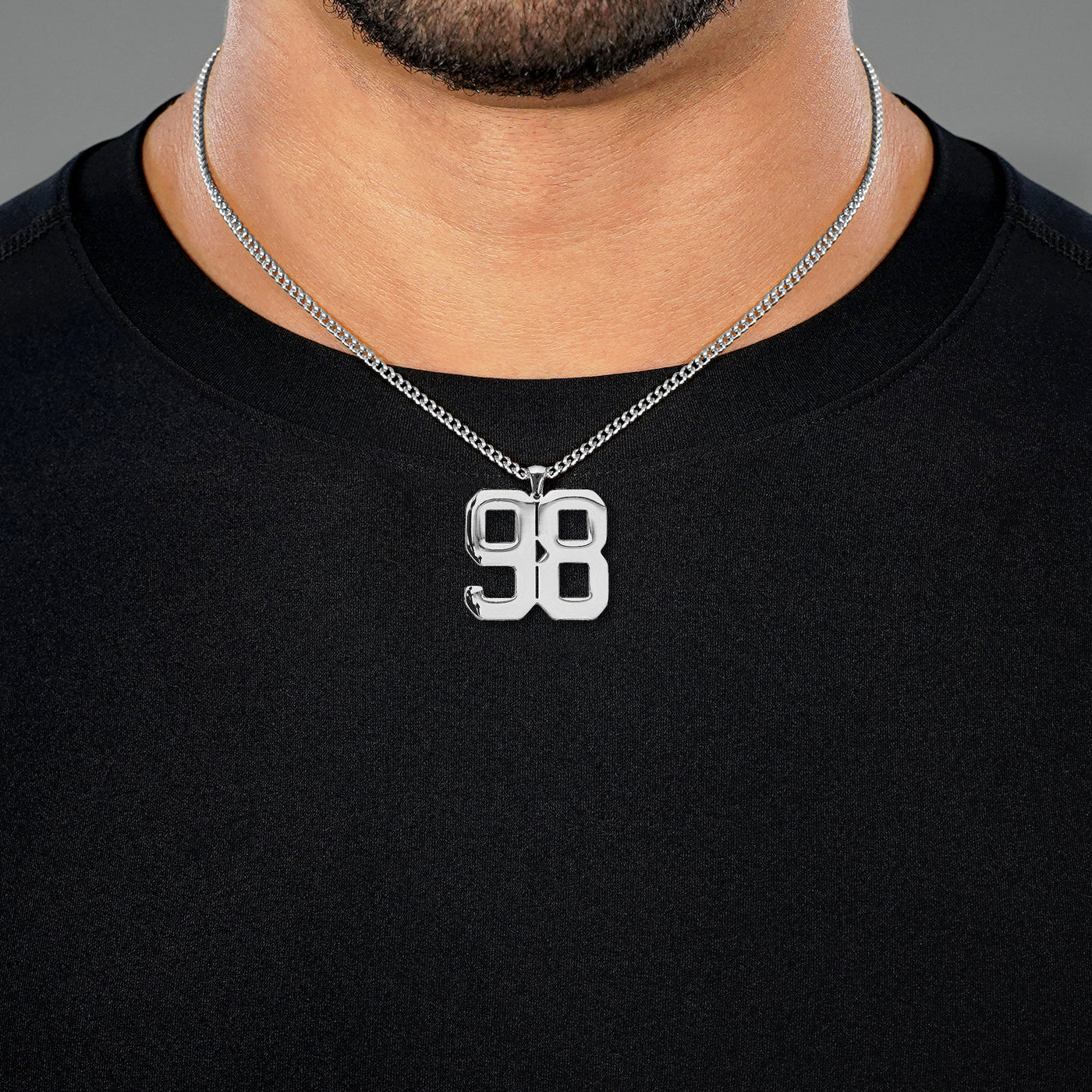98 Number Pendant with Chain Necklace - Stainless Steel