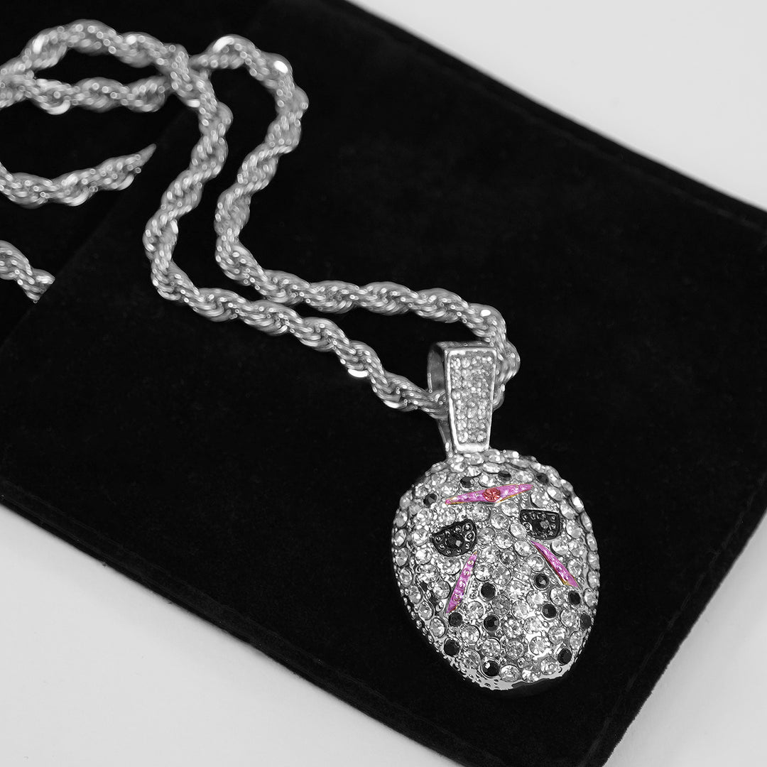 Silver Hockey Mask Pendant with 3mm Rope Chain Necklace