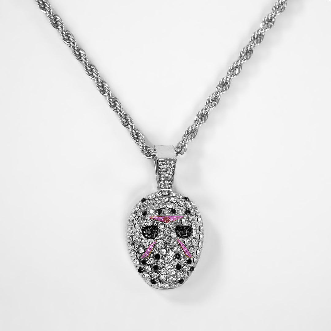 Silver Hockey Mask Pendant with 3mm Rope Chain Necklace