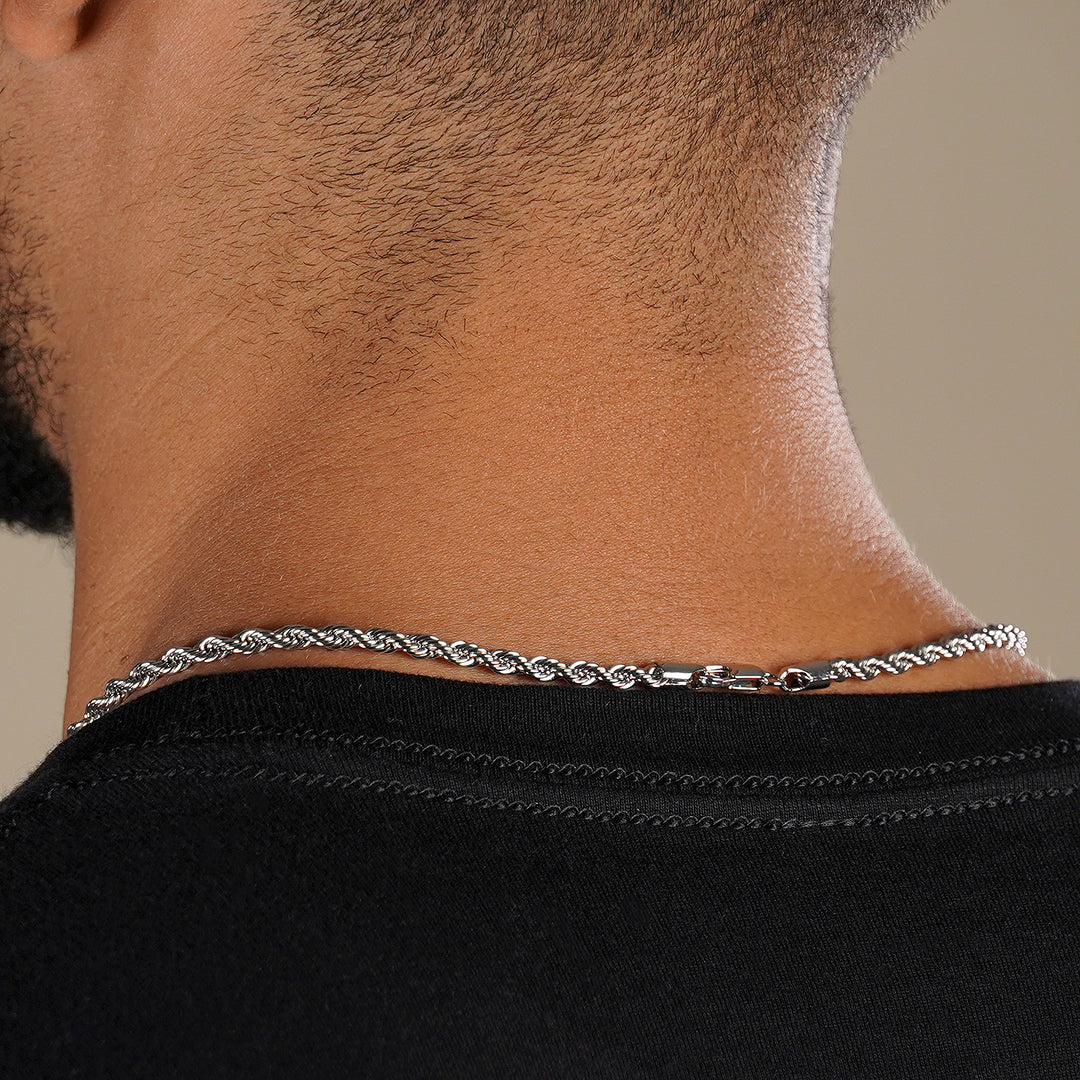 Silver Hockey Mask Pendant with 3mm Rope Chain Necklace