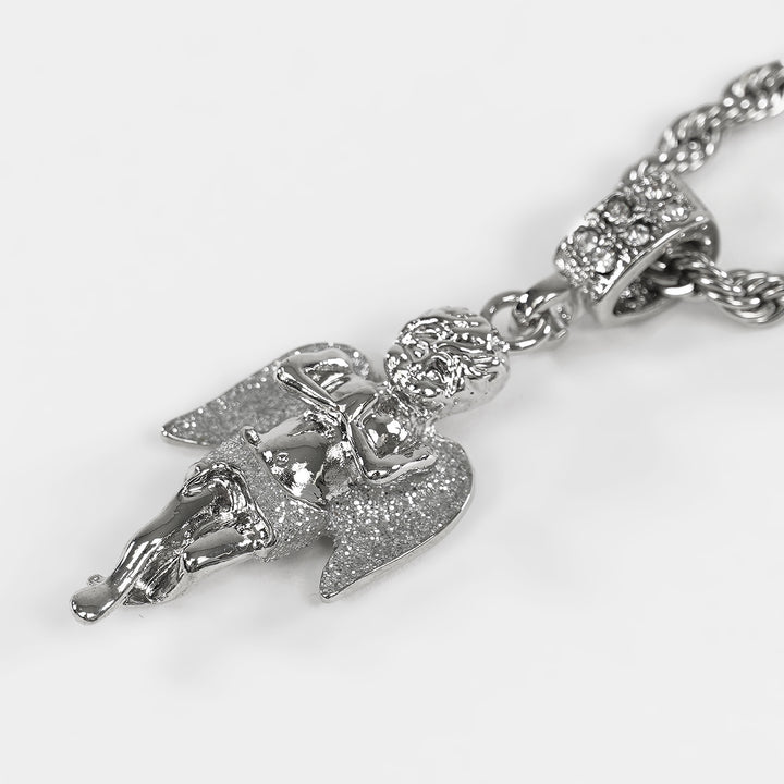 Silver Little Angel Pendant with 2mm Rope Chain Necklace