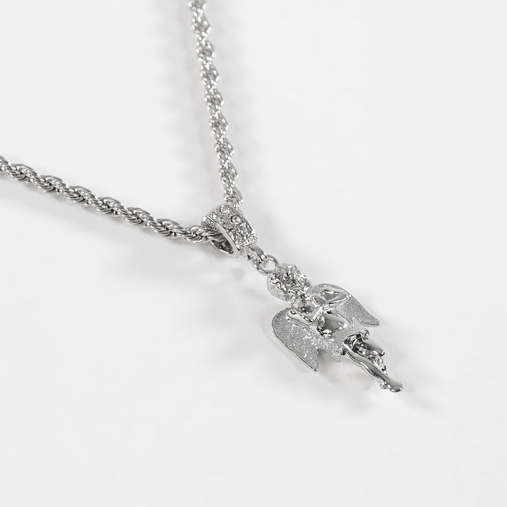Silver Little Angel Pendant with 2mm Rope Chain Necklace
