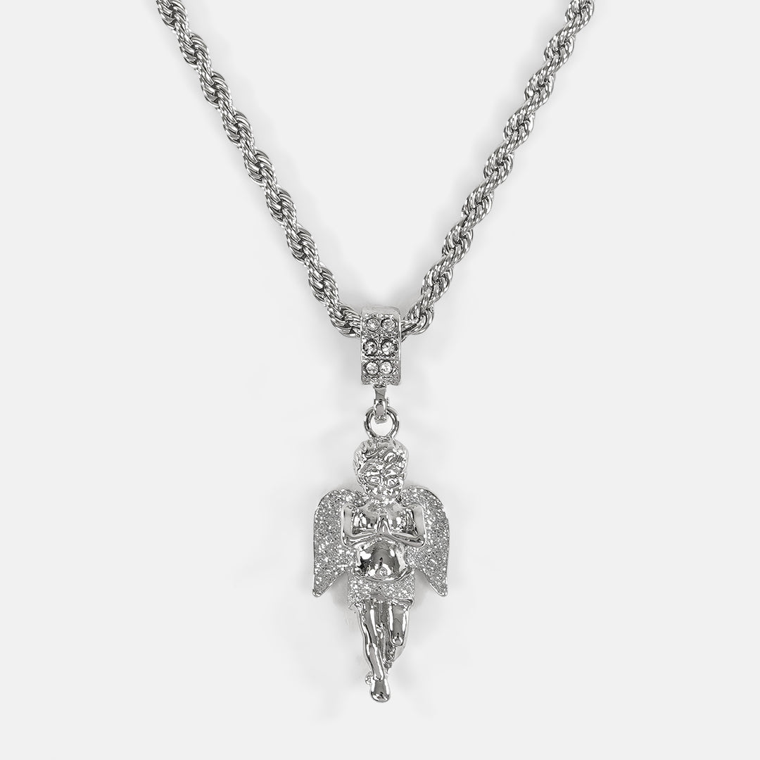 Silver Little Angel Pendant with 2mm Rope Chain Necklace