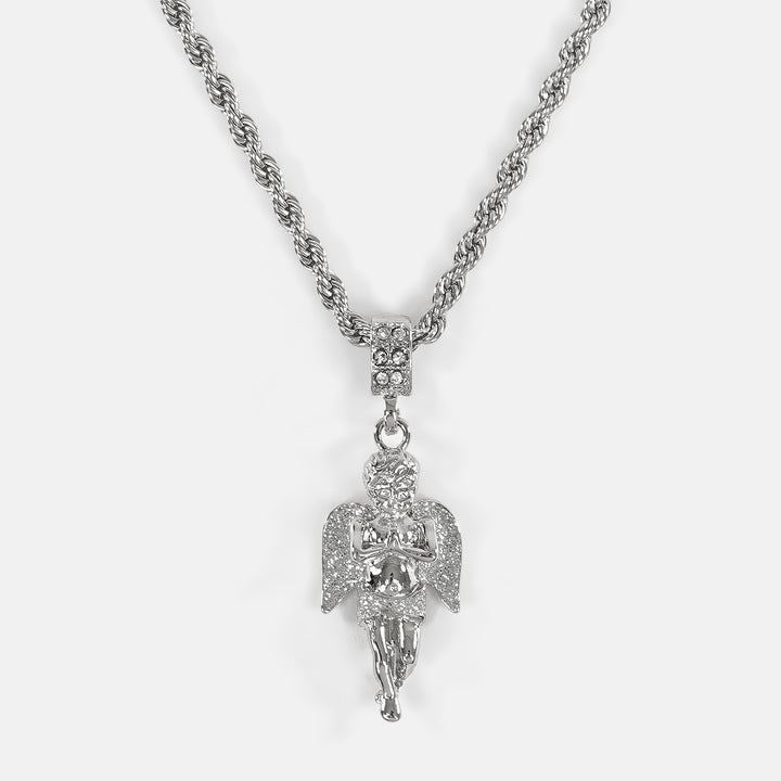 Silver Little Angel Pendant with 2mm Rope Chain Necklace