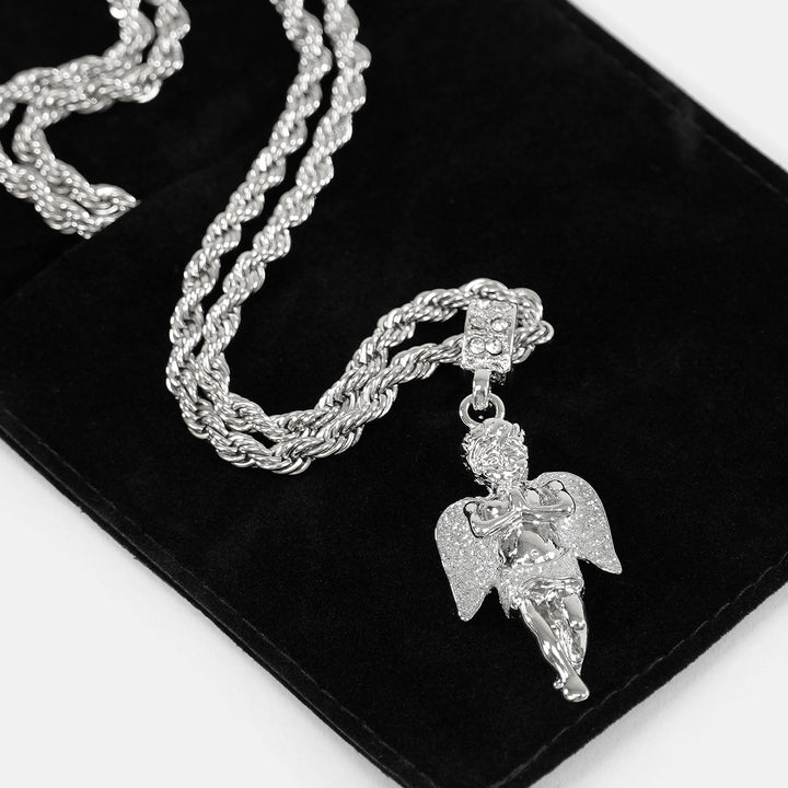 Silver Little Angel Pendant with 2mm Rope Chain Necklace