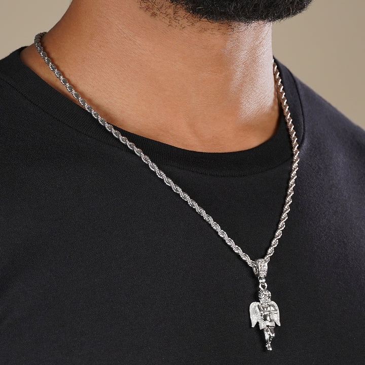 Silver Little Angel Pendant with 2mm Rope Chain Necklace
