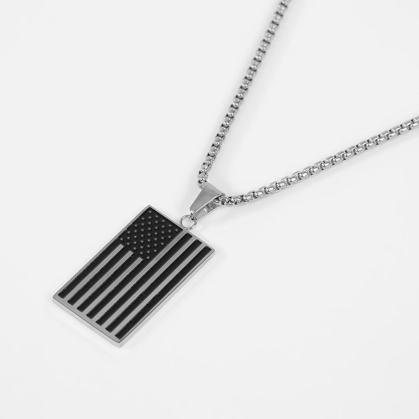 Silver USA Flag Pendant with Chain Necklace