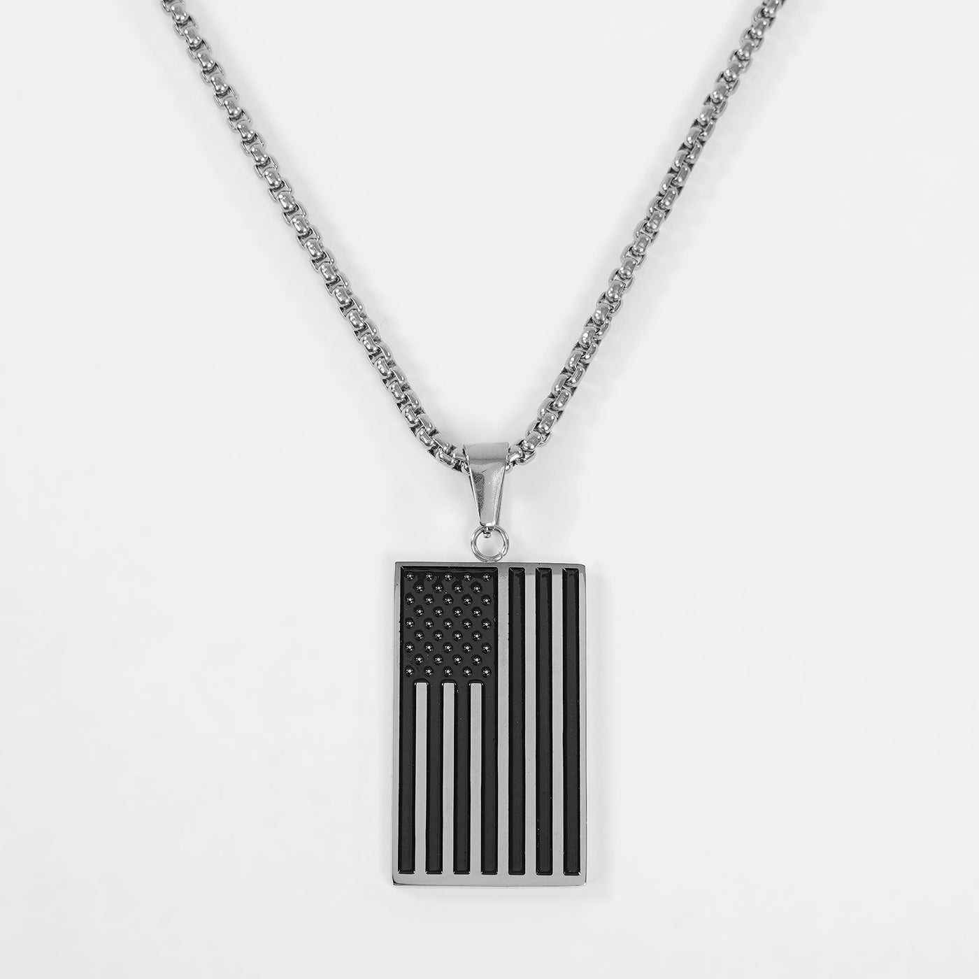 Silver USA Flag Pendant with Chain Necklace