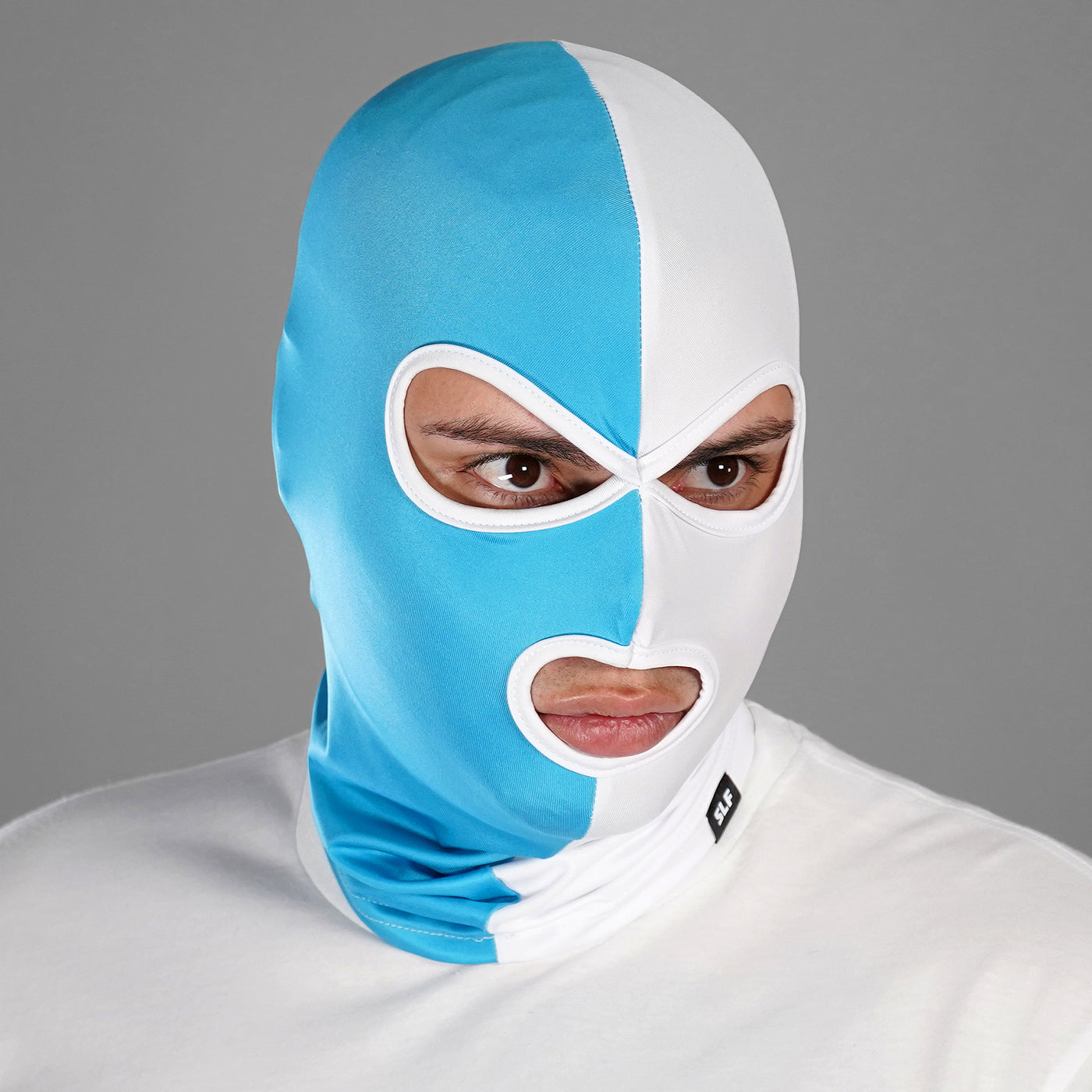 Sky Blue White 3 Hole Ski Mask