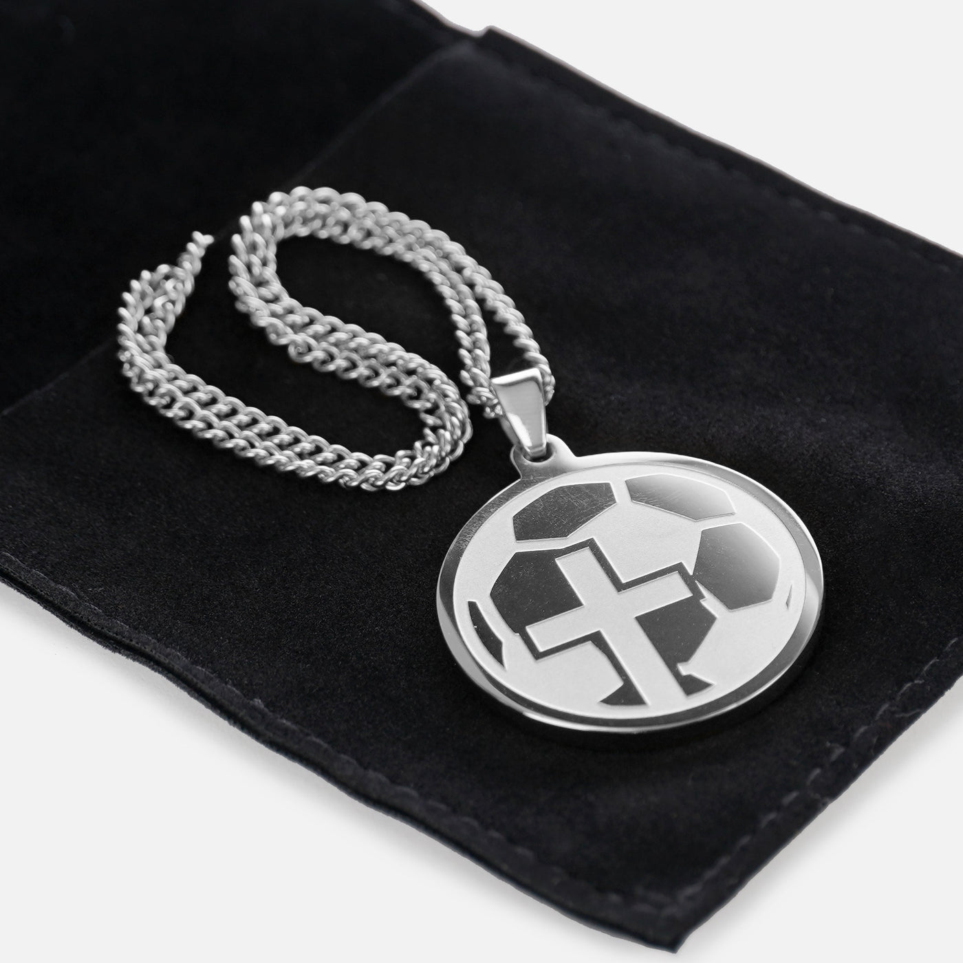 Soccer Faith Cross Pendant with Chain Kids Necklace - Stainless Steel