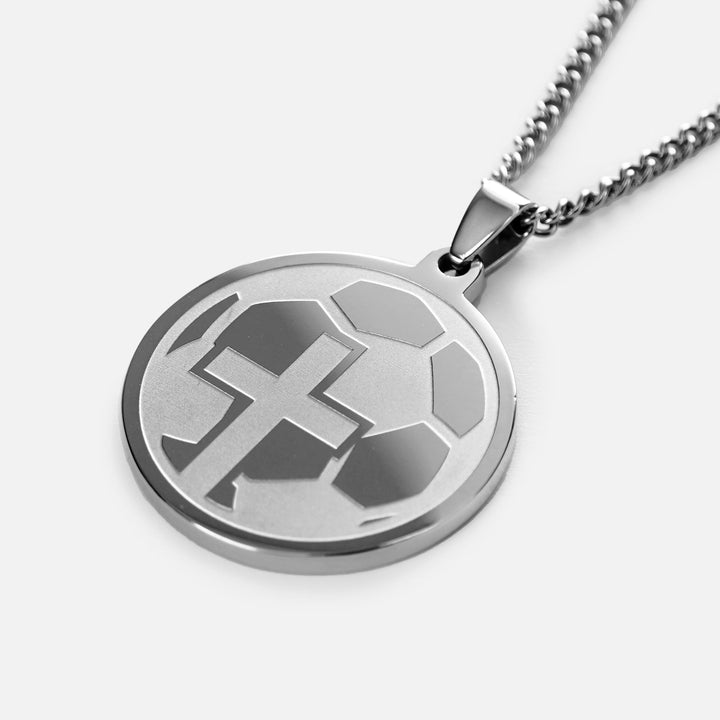 Soccer Faith Cross Pendant with Chain Kids Necklace - Stainless Steel