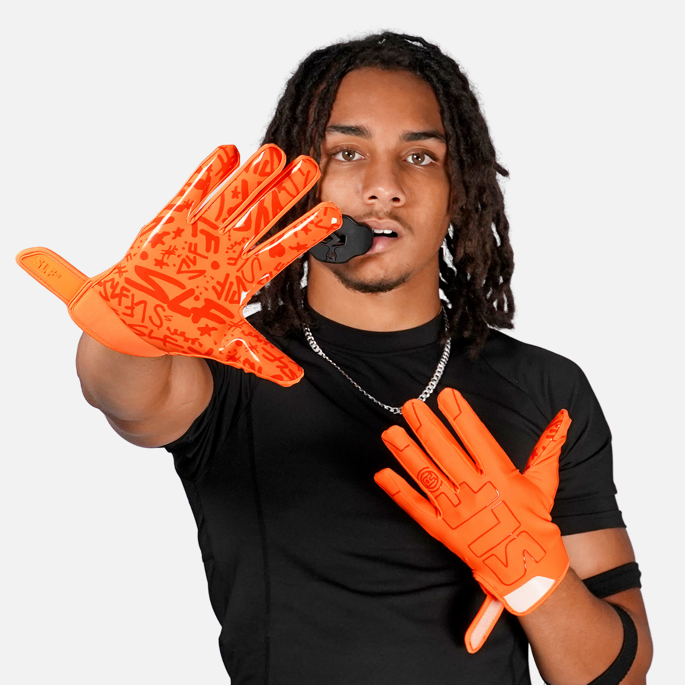 Hot Orange Sticky Football Receiver Gloves