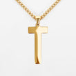 T Letter Pendant with Chain Necklace - Gold Plated Stainless Steel