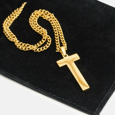 T Letter Pendant with Chain Kids Necklace - Gold Plated Stainless Steel