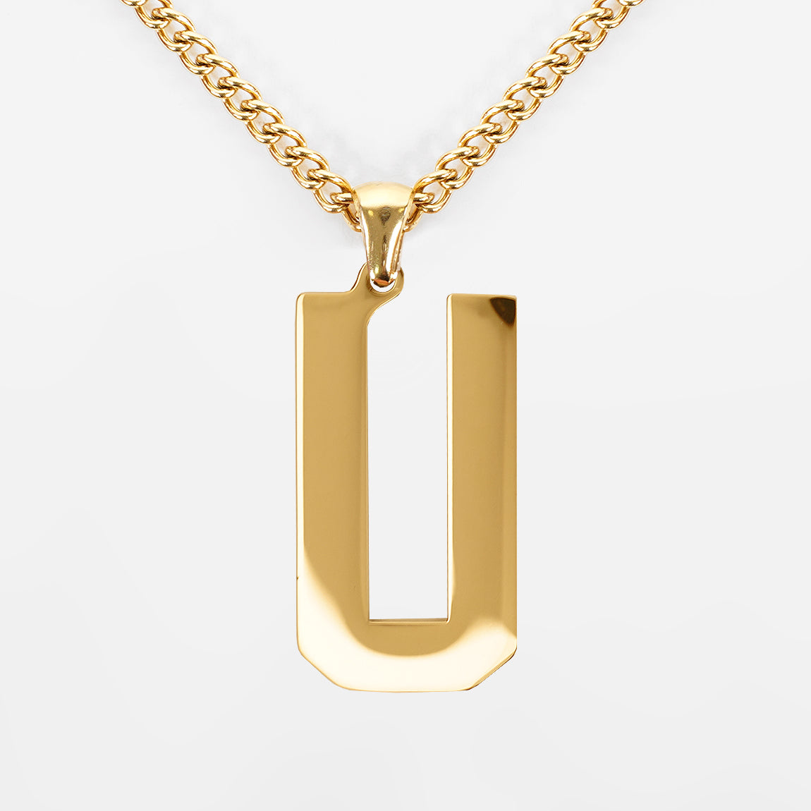 U Letter Pendant with Chain Necklace - Gold Plated Stainless Steel