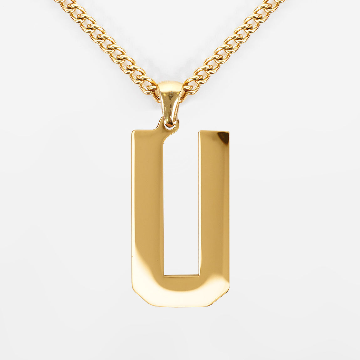 U Letter Pendant with Chain Kids Necklace - Gold Plated Stainless Steel
