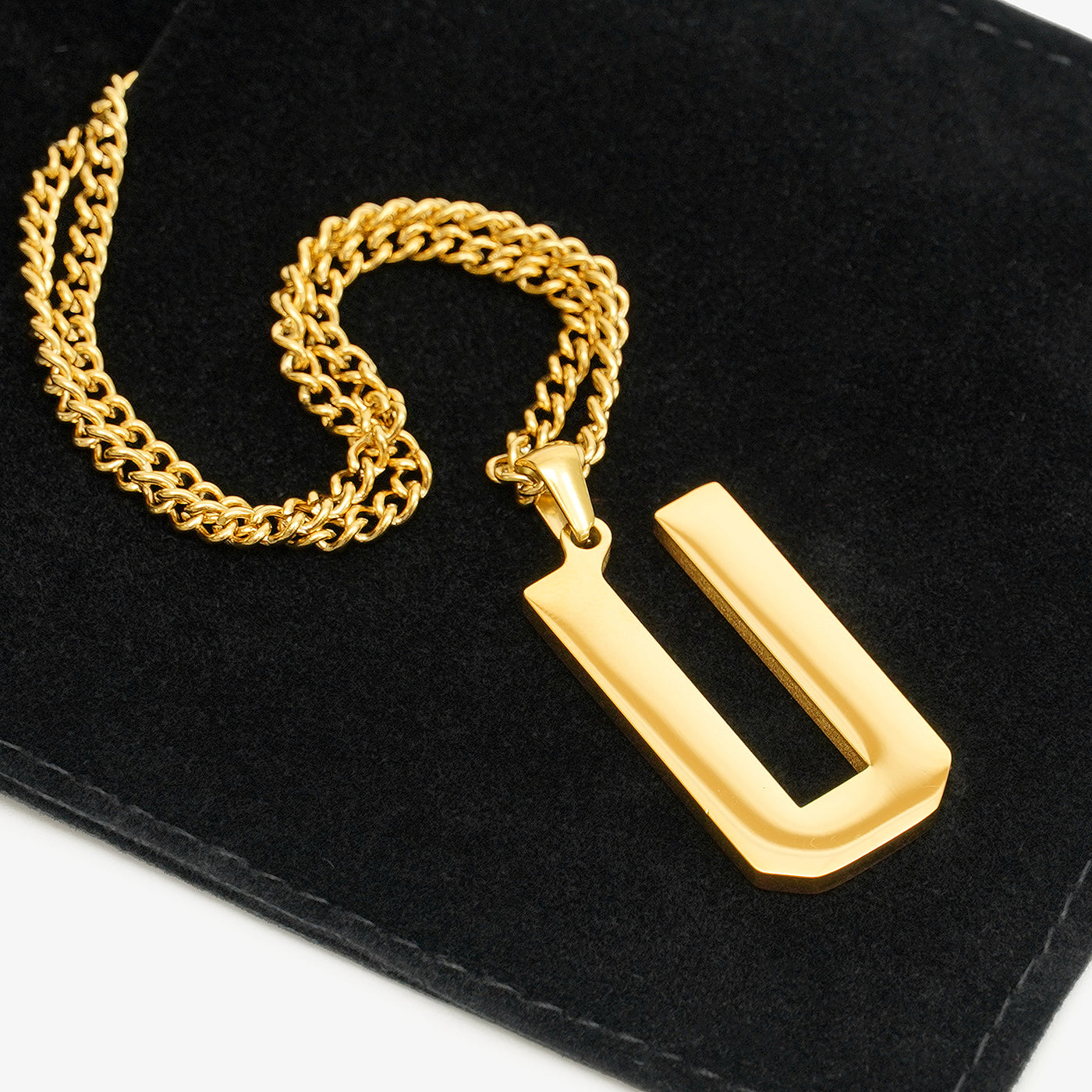U Letter Pendant with Chain Necklace - Gold Plated Stainless Steel
