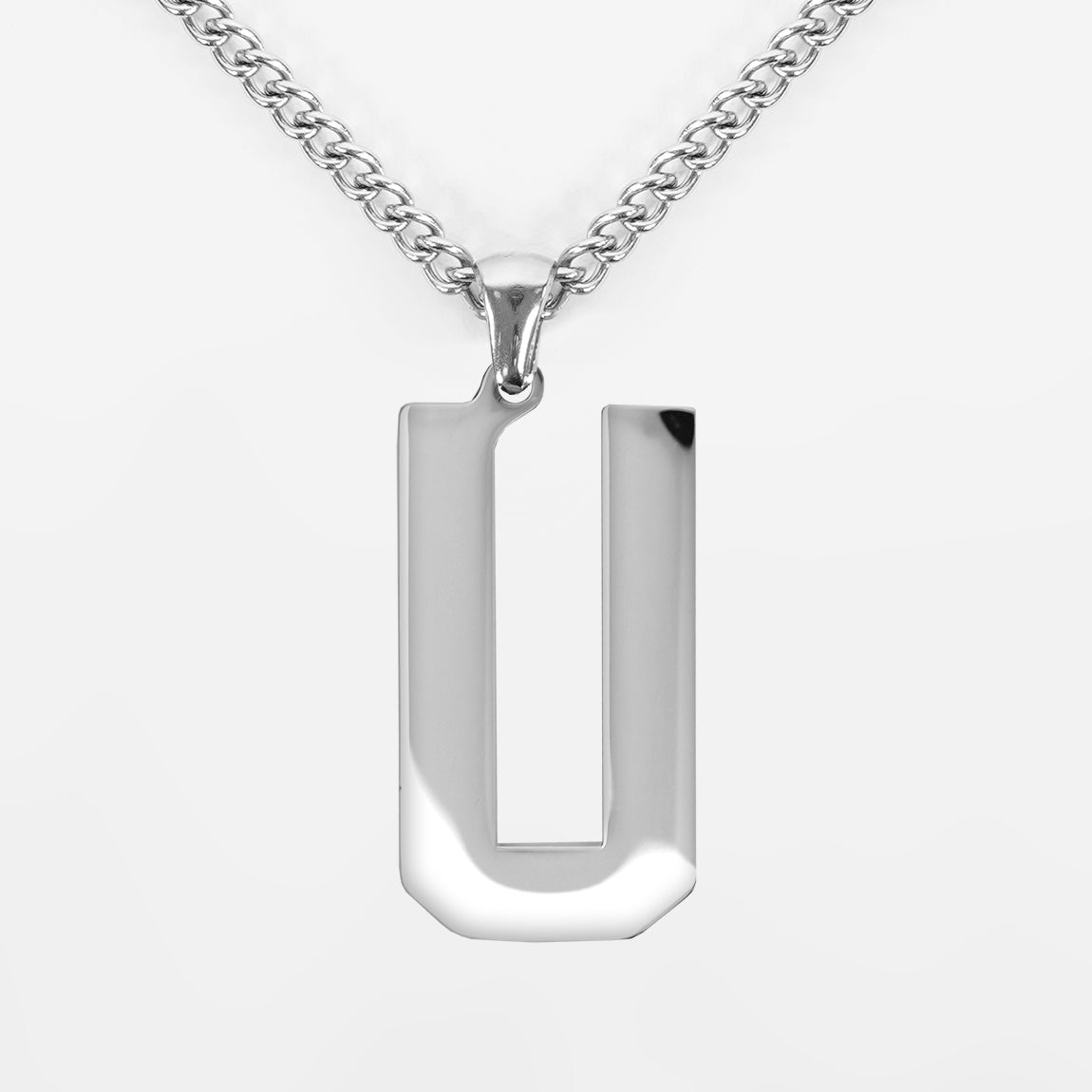 U Letter Pendant with Chain Necklace - Stainless Steel