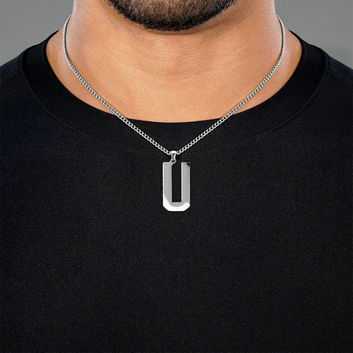 U Letter Pendant with Chain Necklace - Stainless Steel