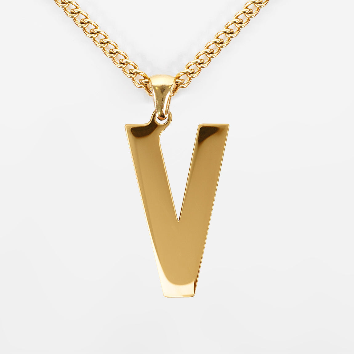 V Letter Pendant with Chain Kids Necklace - Gold Plated Stainless Steel