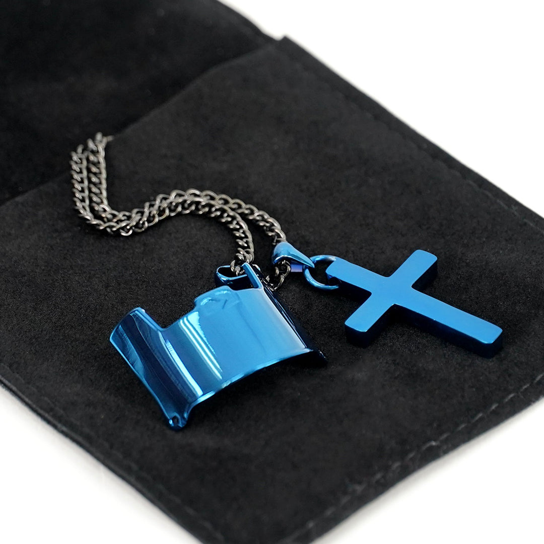 Visor & Cross Pendant with Chain Kids Necklace - Cobalt Blue Stainless Steel