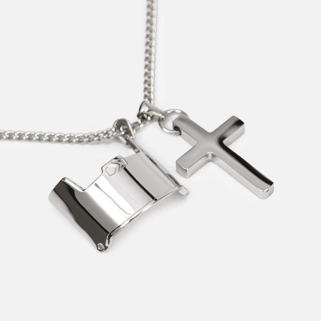 Visor & Cross Pendant with Chain Kids Necklace - Stainless Steel