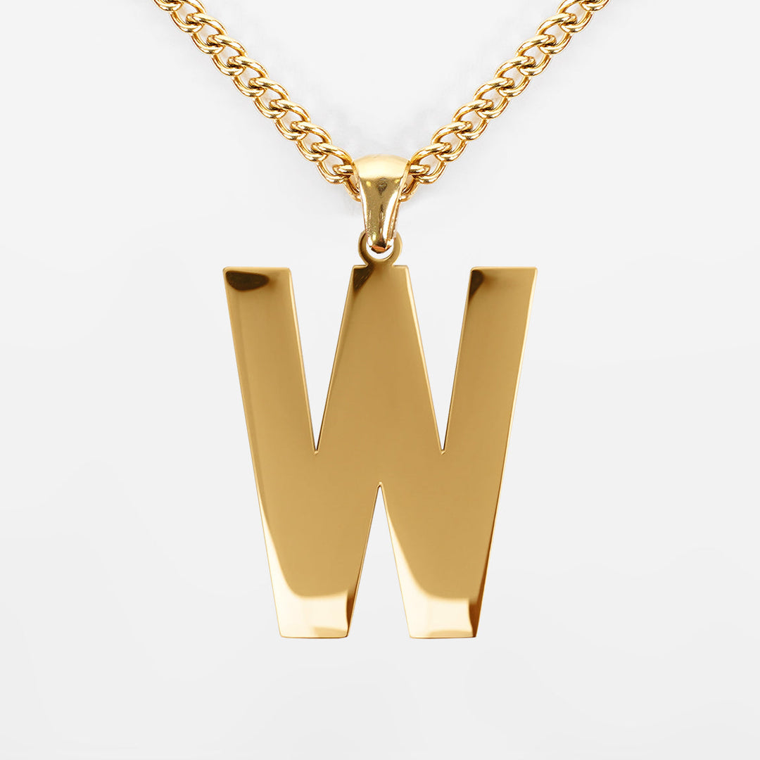 W Letter Pendant with Chain Kids Necklace - Gold Plated Stainless Steel