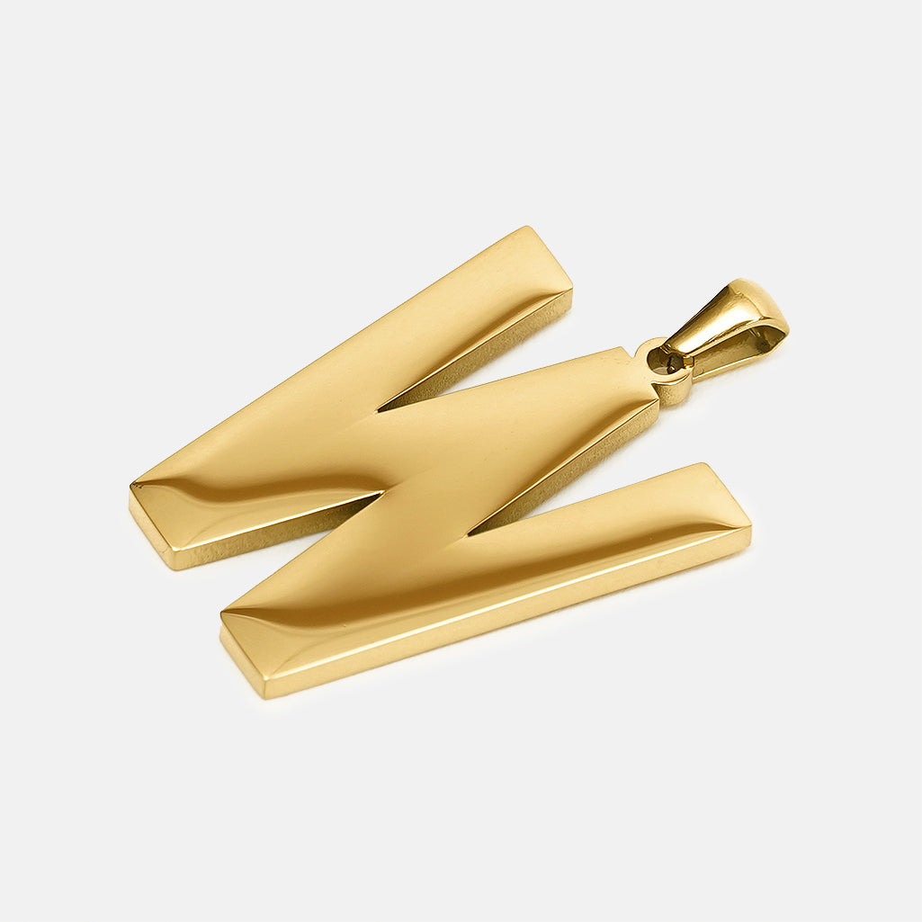 W Letter Pendant with Chain Kids Necklace - Gold Plated Stainless Steel