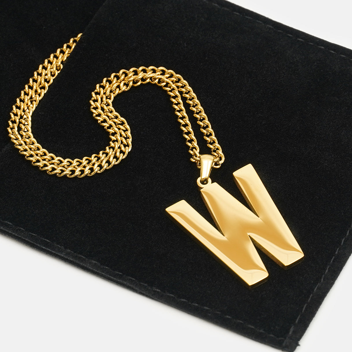 W Letter Pendant with Chain Kids Necklace - Gold Plated Stainless Steel