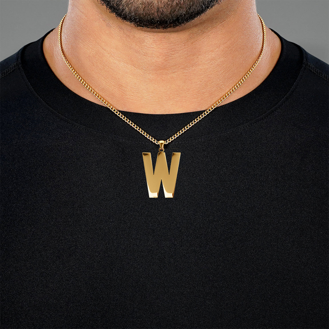 W Letter Pendant with Chain Necklace - Gold Plated Stainless Steel