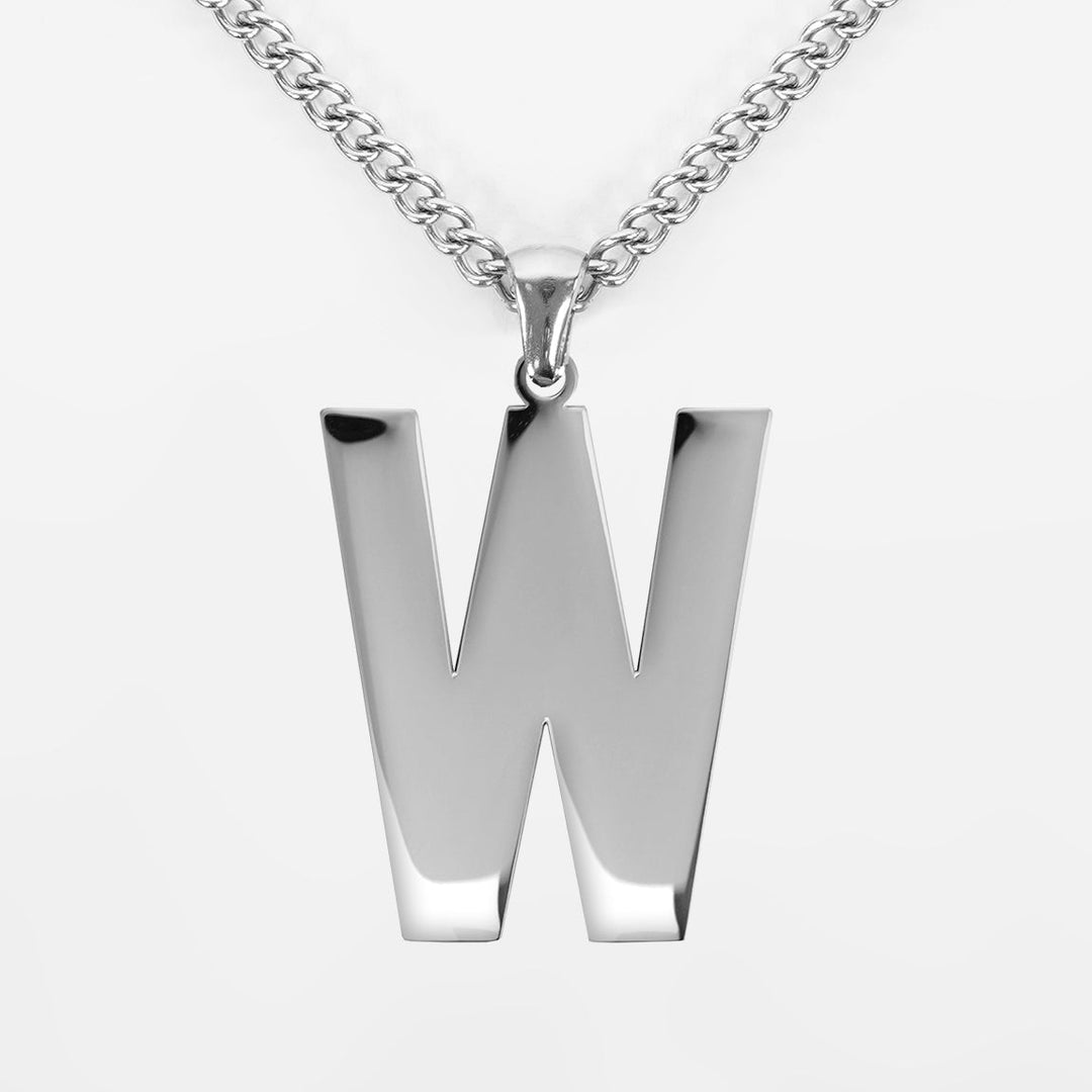 W Letter Pendant with Chain Kids Necklace - Stainless Steel
