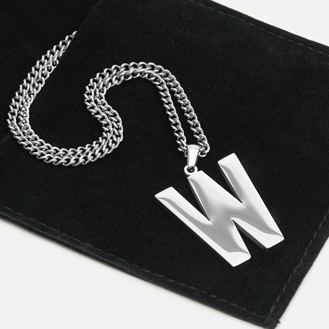 W Letter Pendant with Chain Kids Necklace - Stainless Steel