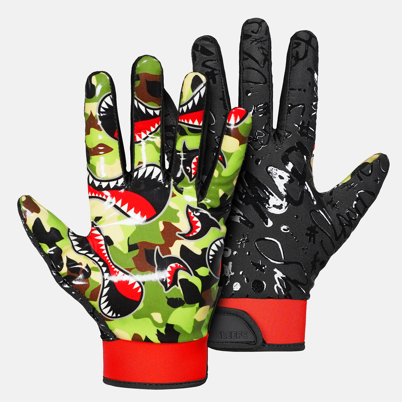 War Shark Jungle Camo Sticky Football Receiver Gloves