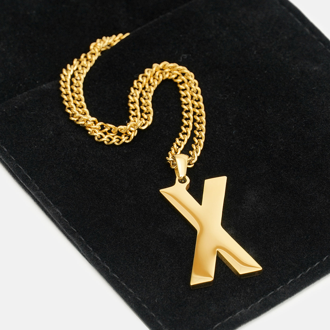 X Letter Pendant with Chain Necklace - Gold Plated Stainless Steel