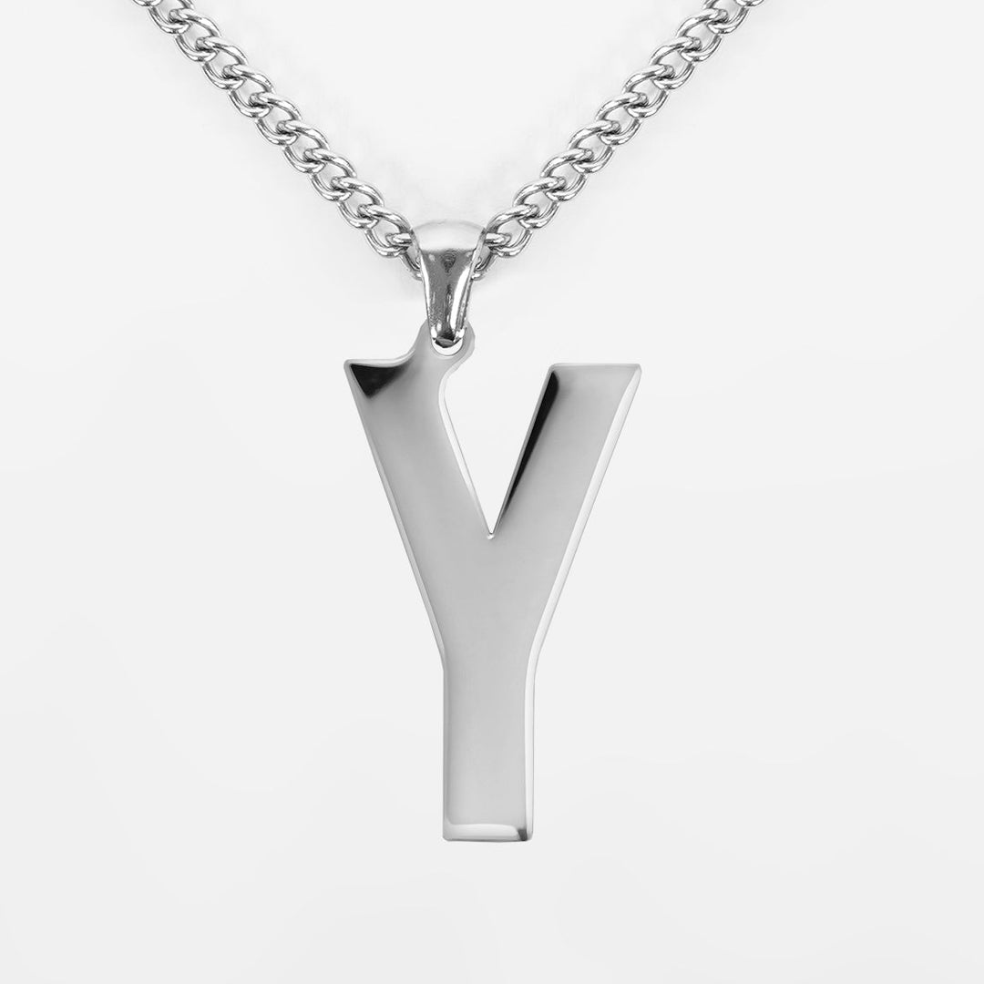 Y Letter Pendant with Chain Kids Necklace - Stainless Steel