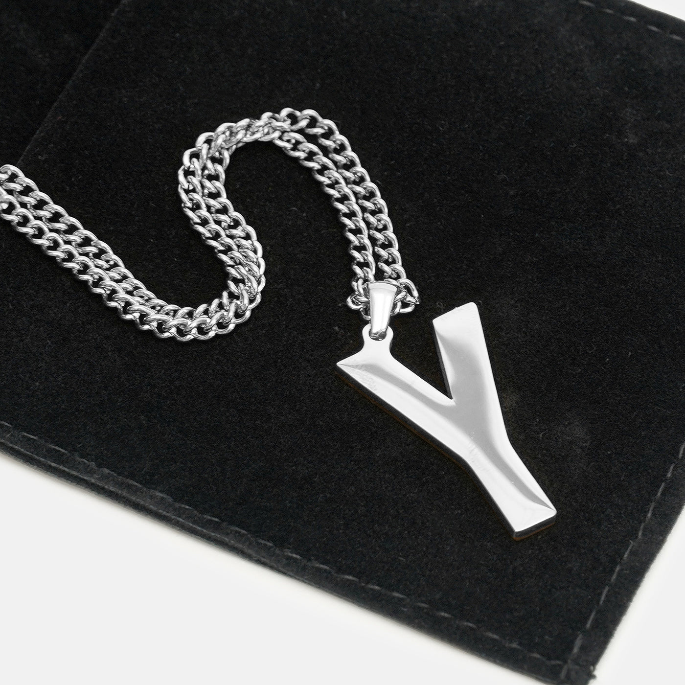 Y Letter Pendant with Chain Necklace - Stainless Steel