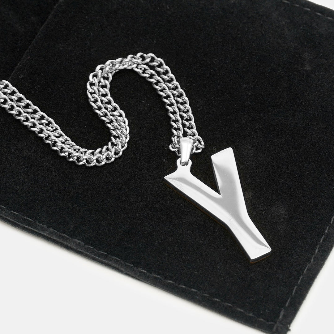 Y Letter Pendant with Chain Kids Necklace - Stainless Steel