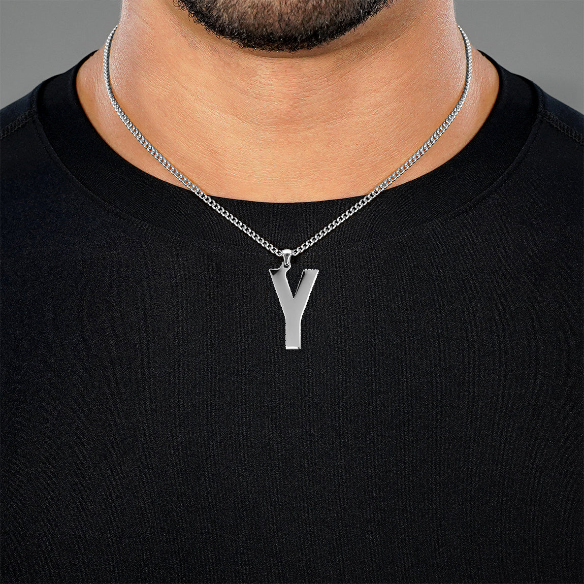 Y Letter Pendant with Chain Necklace - Stainless Steel