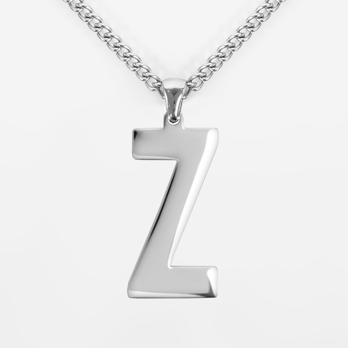 Z Letter Pendant with Chain Necklace - Stainless Steel
