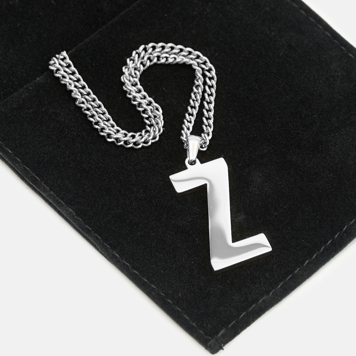Z Letter Pendant with Chain Necklace - Stainless Steel