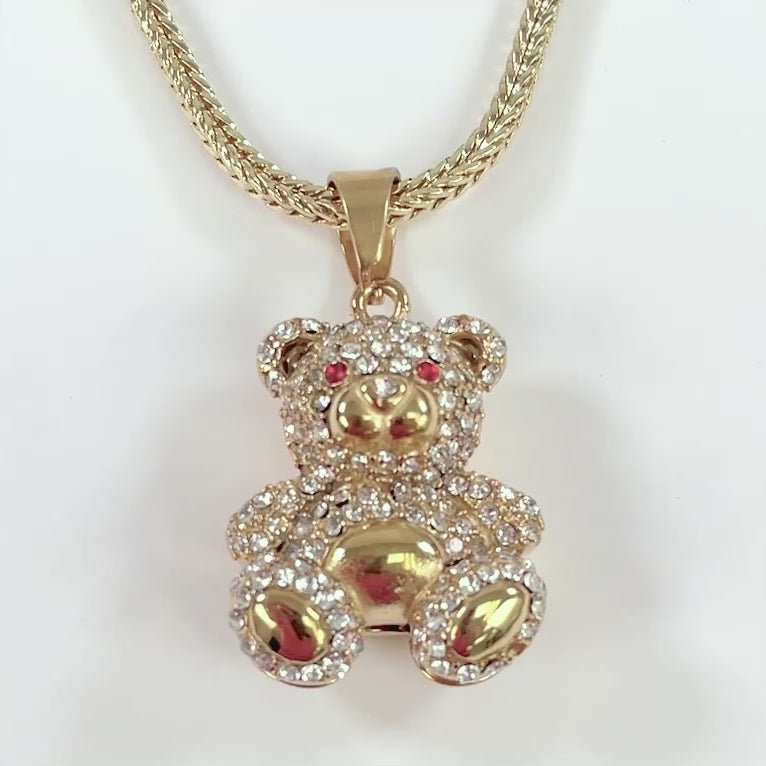 Teddy Bear 1½" Pendant with Chain Necklace - Gold Plated Stainless Steel