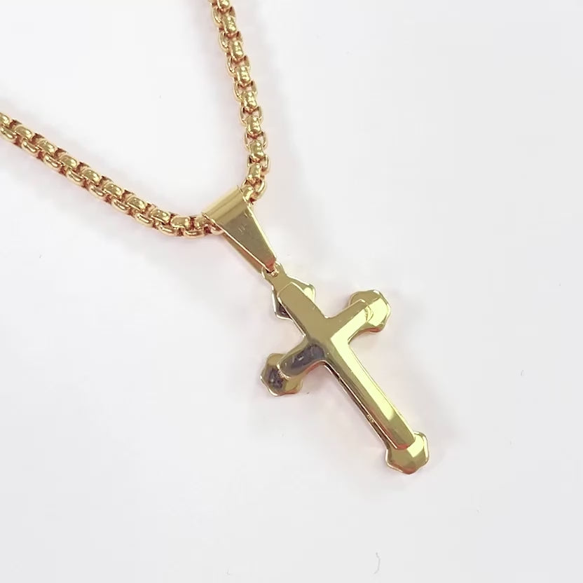 Faith Gothic Cross 1¼&quot; Pendant with Chain Necklace - Gold Plated Stainless Steel