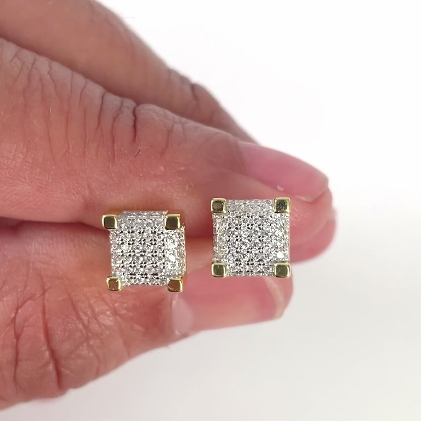 Iced Out Box 8mm Earrings Yellow Gold Sterling Silver